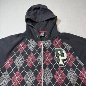 South Pole Authentic Collection Zip Up Hoodie Men's XL‎ Black Argyle Spellout